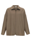 Beige Virgin Wool Full-Length Jacket