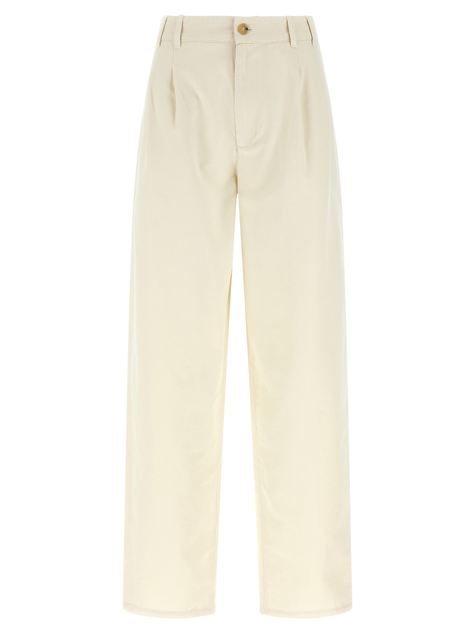 Beige Cotton Casual Pants