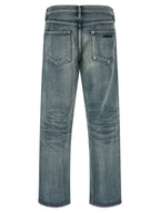 Blue Cotton Straight-Leg Jeans