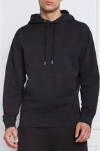 Dark Blue Cotton Logo Details Hooded Sweatshirt