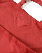 Red Jersey Fabric Logo Shoulder Shopping Tote Bag
