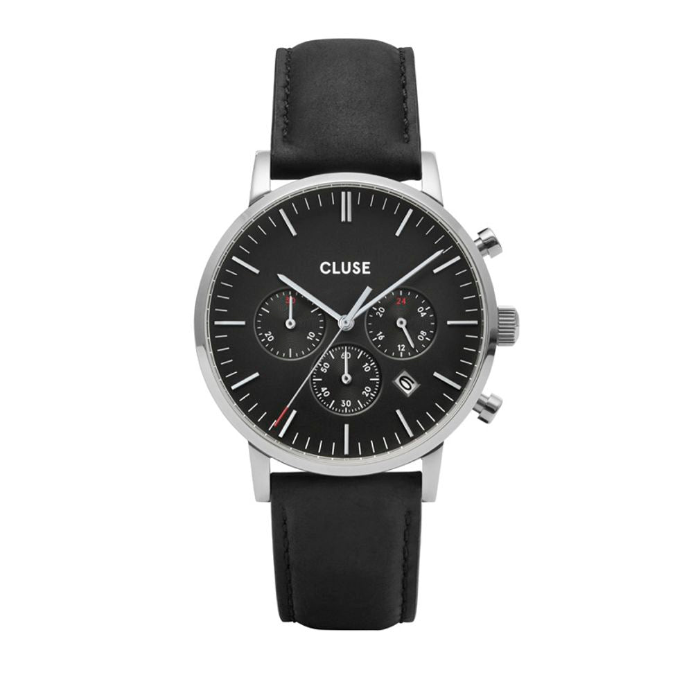 Black Leather Dress Watch