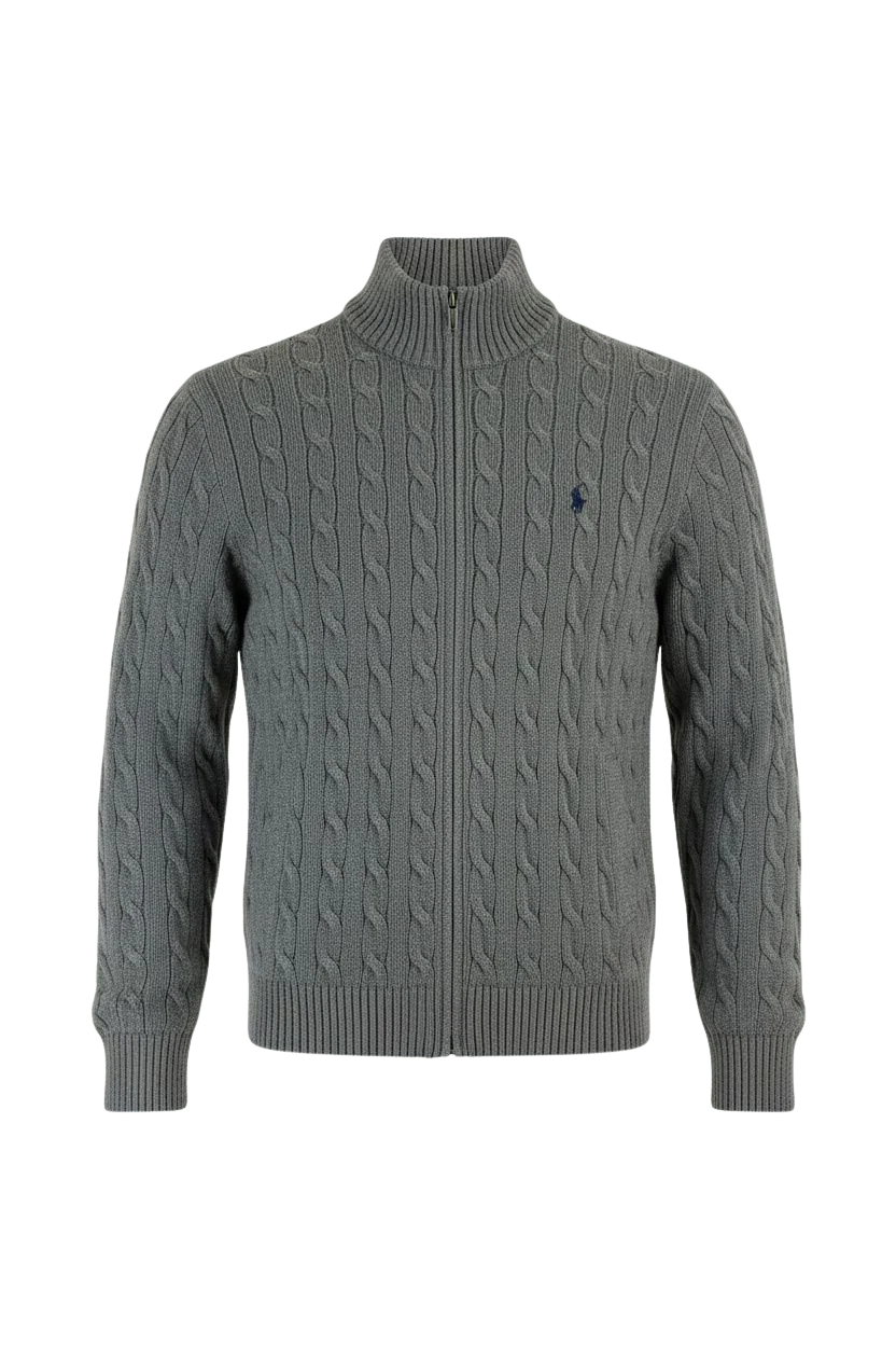 Cable Knit Half-Zip Trui – Grijs