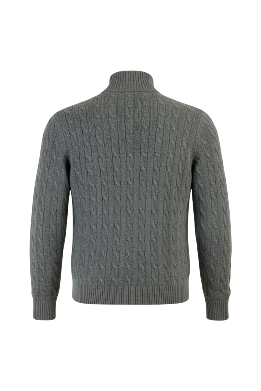 Cable Knit Half-Zip Trui – Grijs