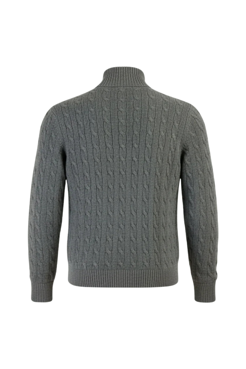 Cable Knit Half-Zip Trui – Grijs