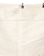 Beige Faux Leather Quilted Mini High Waist Women  Skirt