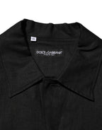 Black Linen Collared Short Sleeve Polo Shirt