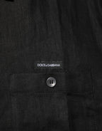 Black Linen Collared Short Sleeve Polo Shirt