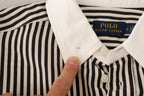 Black White Striped Long Sleeves Collared Top