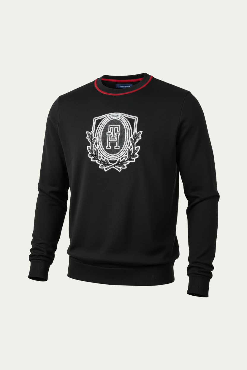 Tommy Hilfiger – Zwarte Trui met Gebreid Monogramlogo