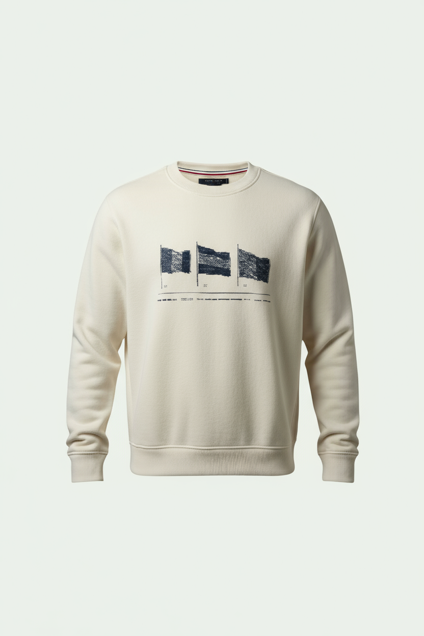 Tommy Hilfiger – Beige Sweater met Vlagprint